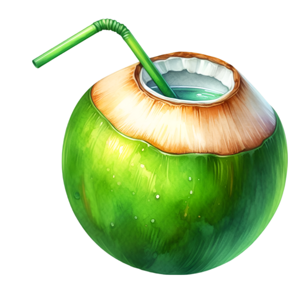 AI generated A close-up of a fresh young coconut with a leaf, perfect for healthy food or drink concepts png