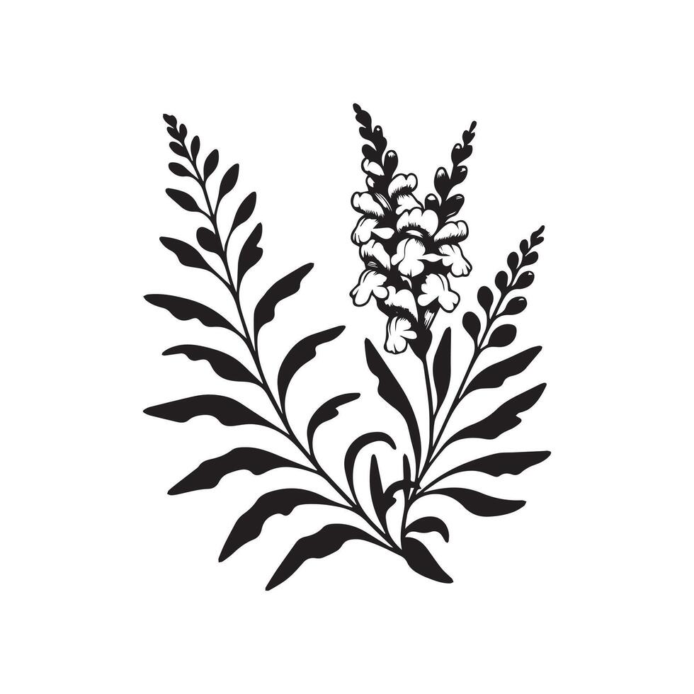 ai generado antirrino flor silueta negro y blanco ilustración vector