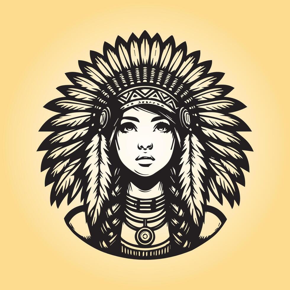 AI generated Native American Women Face Silhouette illustration vector