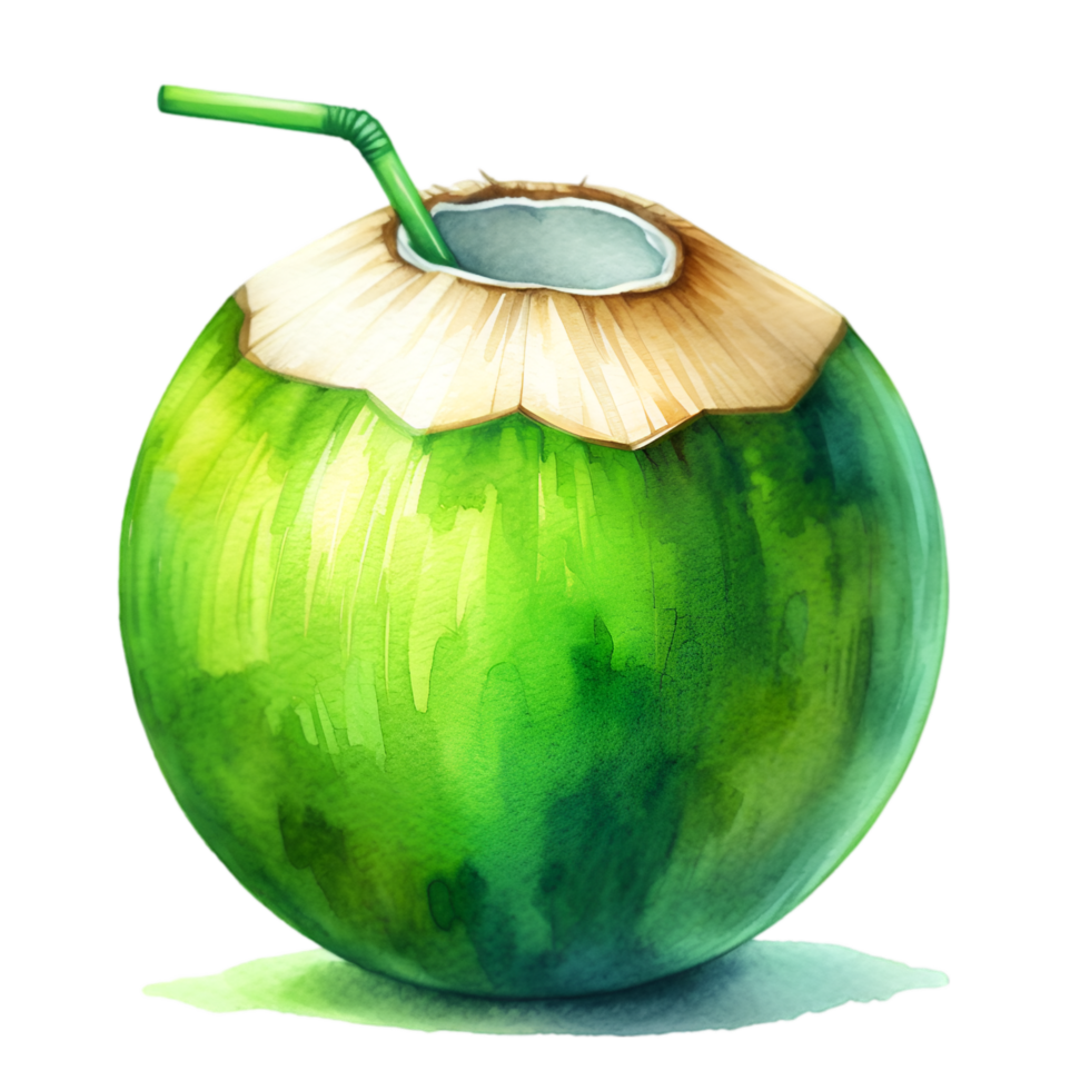 AI generated A close-up of a fresh young coconut with a leaf, perfect for healthy food or drink concepts png