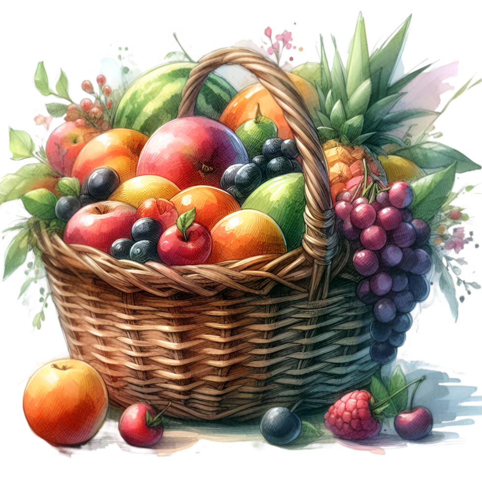 AI generated A basket overflowing with fresh fruits. png