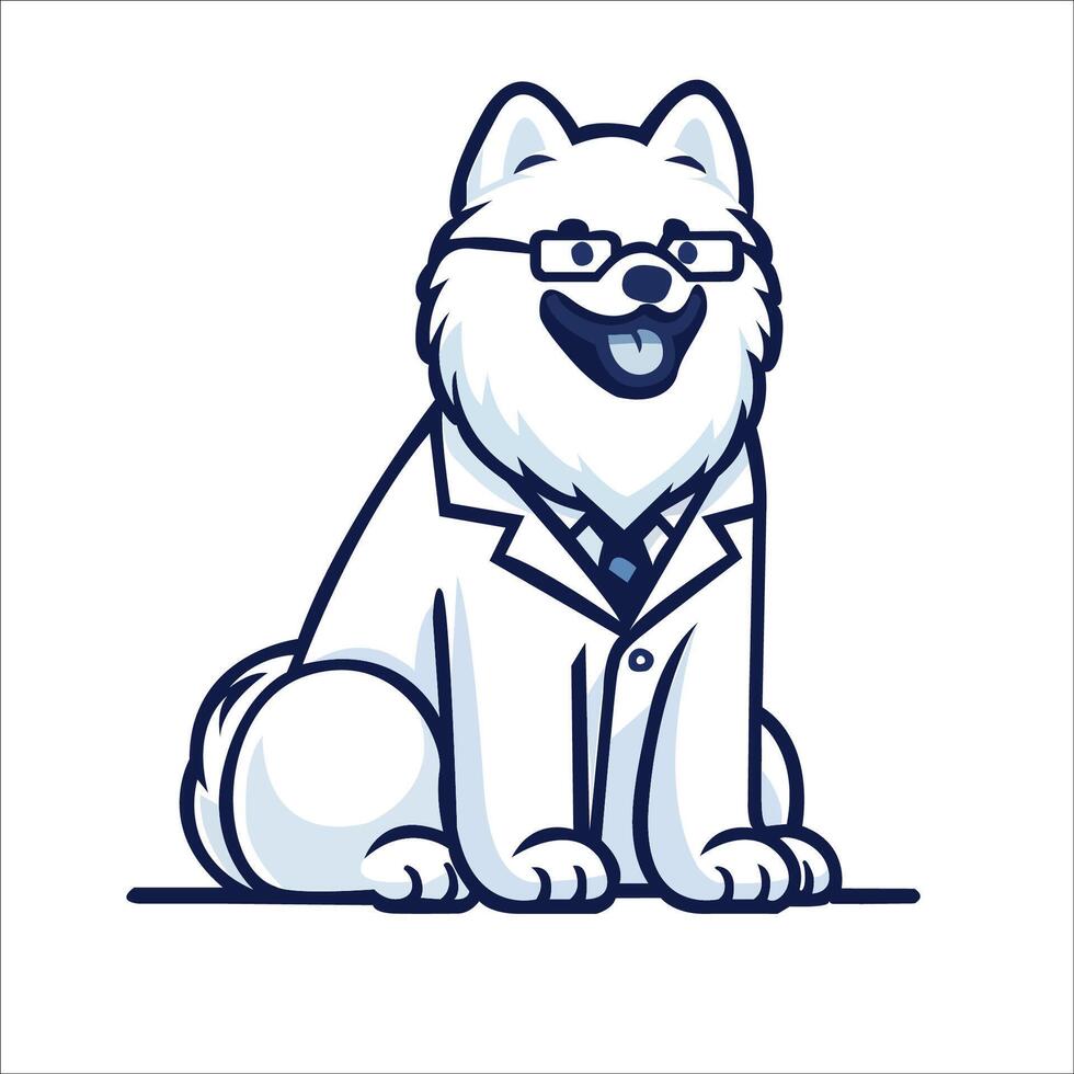 AI generated Samoyed Dog Doctor sitting and looking up illustration vector