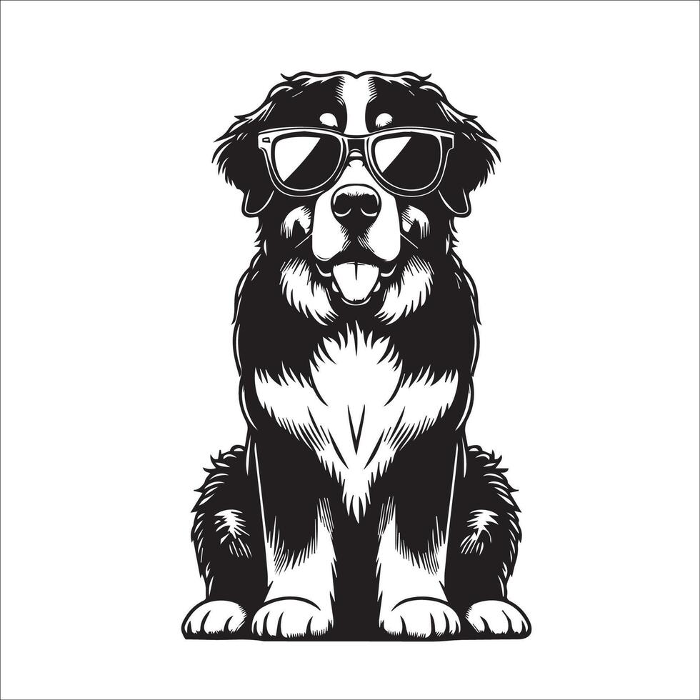 ai generado negro y blanco bernés montaña perro vistiendo Gafas de sol ilustración vector
