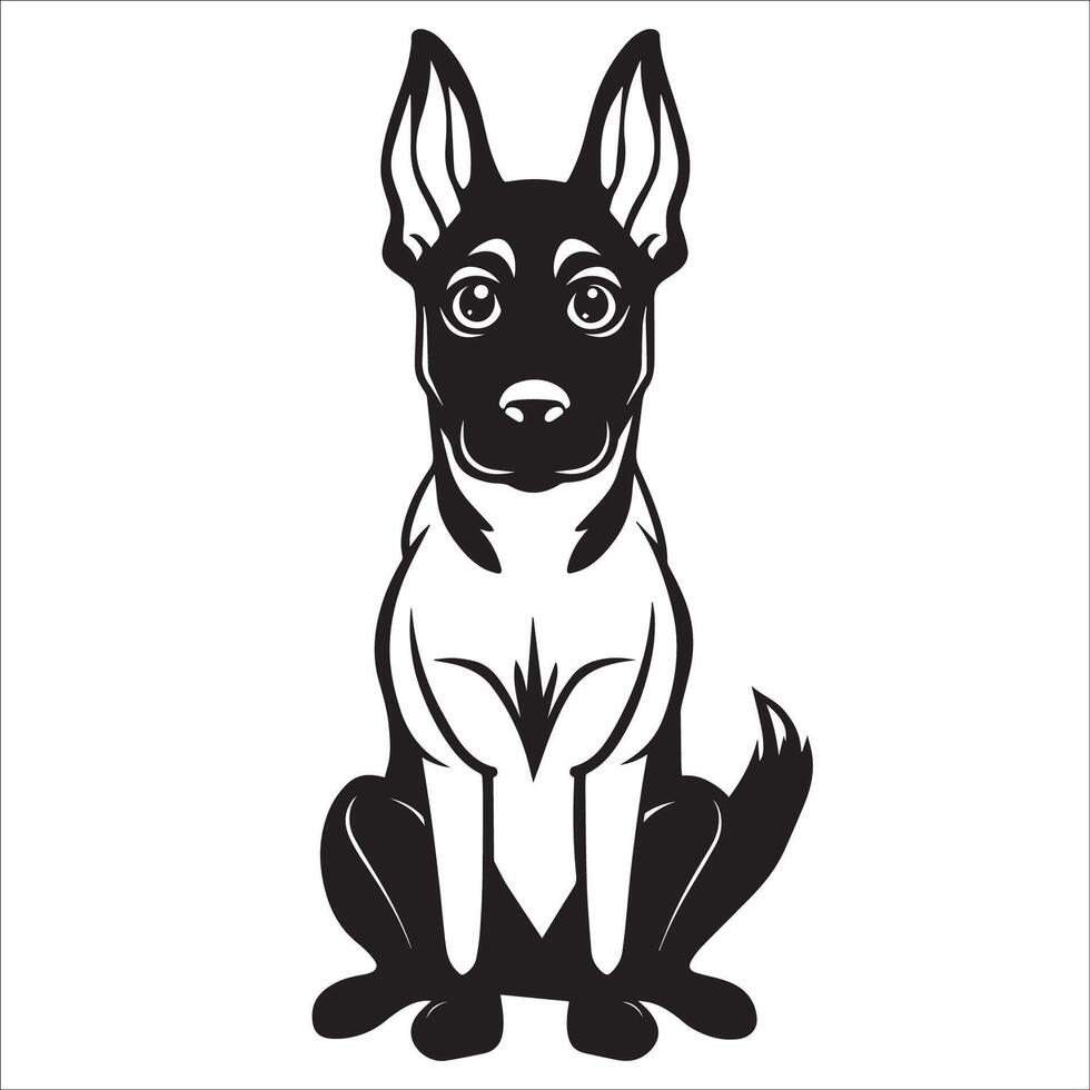 AI generated black and white Belgian Malinois Dog Cartoon vector illustration