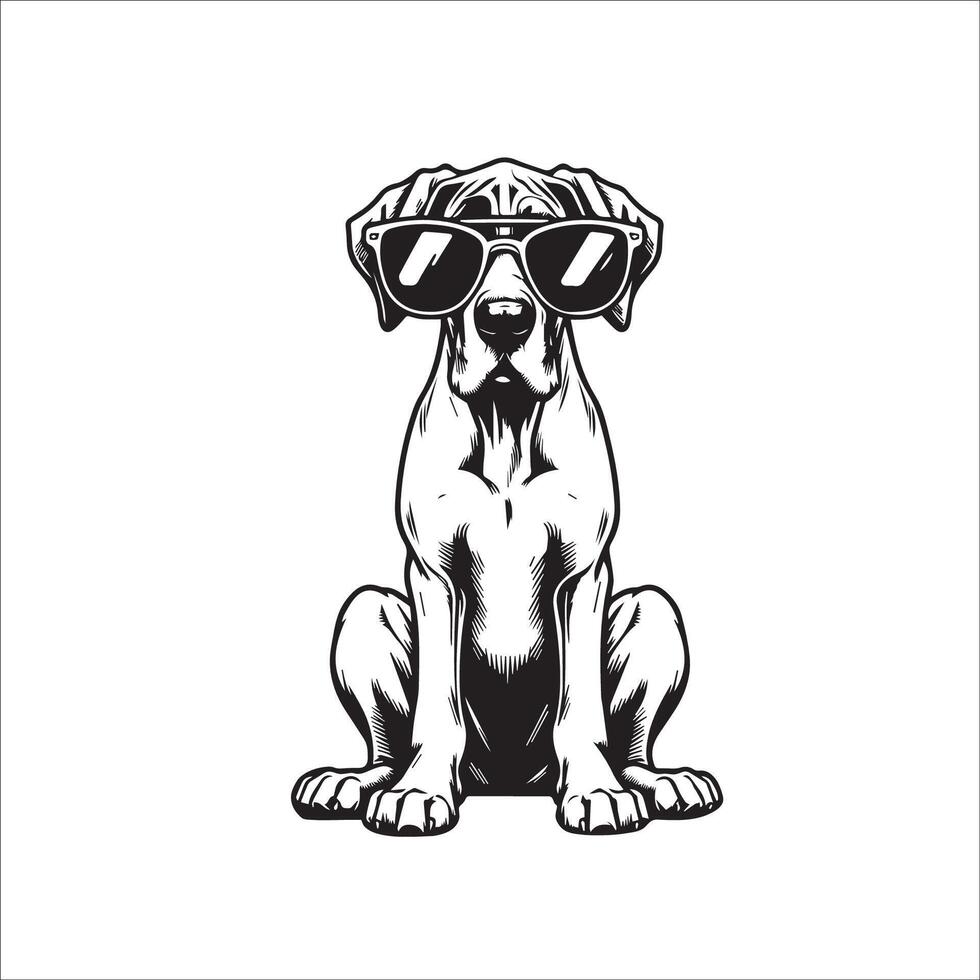 AI generated black and white Great Dane Dog wearing sunglasses illustration vector