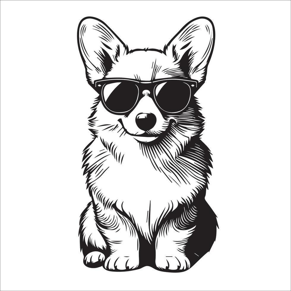 AI generated Welsh Corgi Dog wearing sunglasses illustration vector