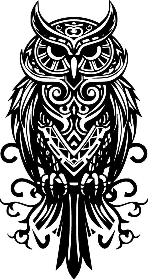 Owl, Black and White Vector illustration