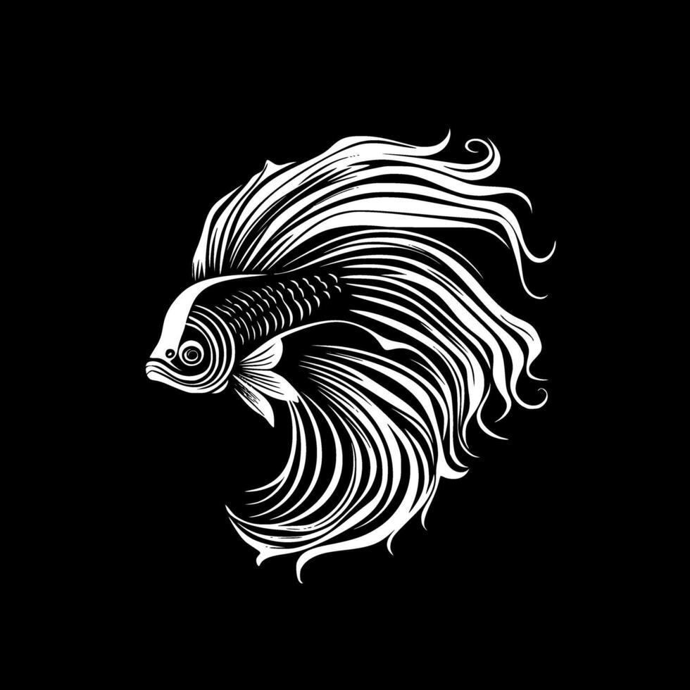Betta Fish, Black and White Vector illustration