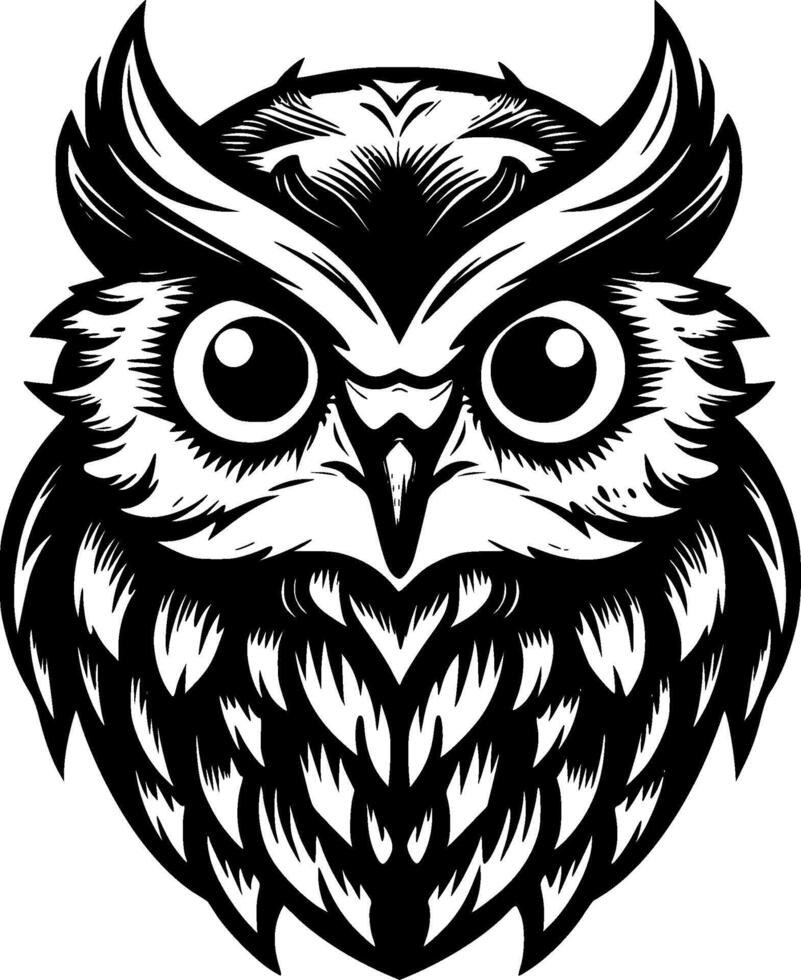 Owl Baby - Black and White Isolated Icon - Vector illustration