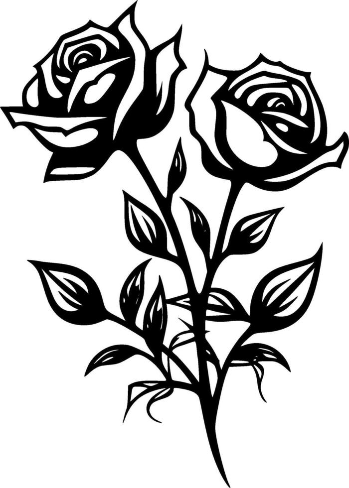 rosas - negro y blanco aislado icono - vector ilustración