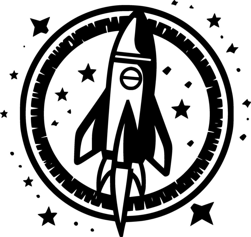 Rocket, Black and White Vector illustration