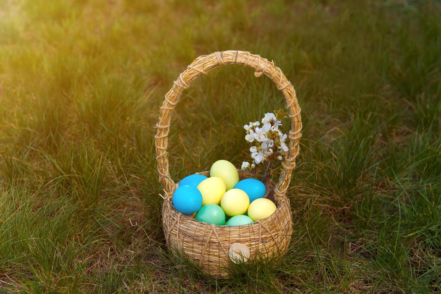 Paint eggs for Easter, bright Easter holiday, children paint eggs, colored eggs in a basket, colored eggs on a stand, Holiday background photo