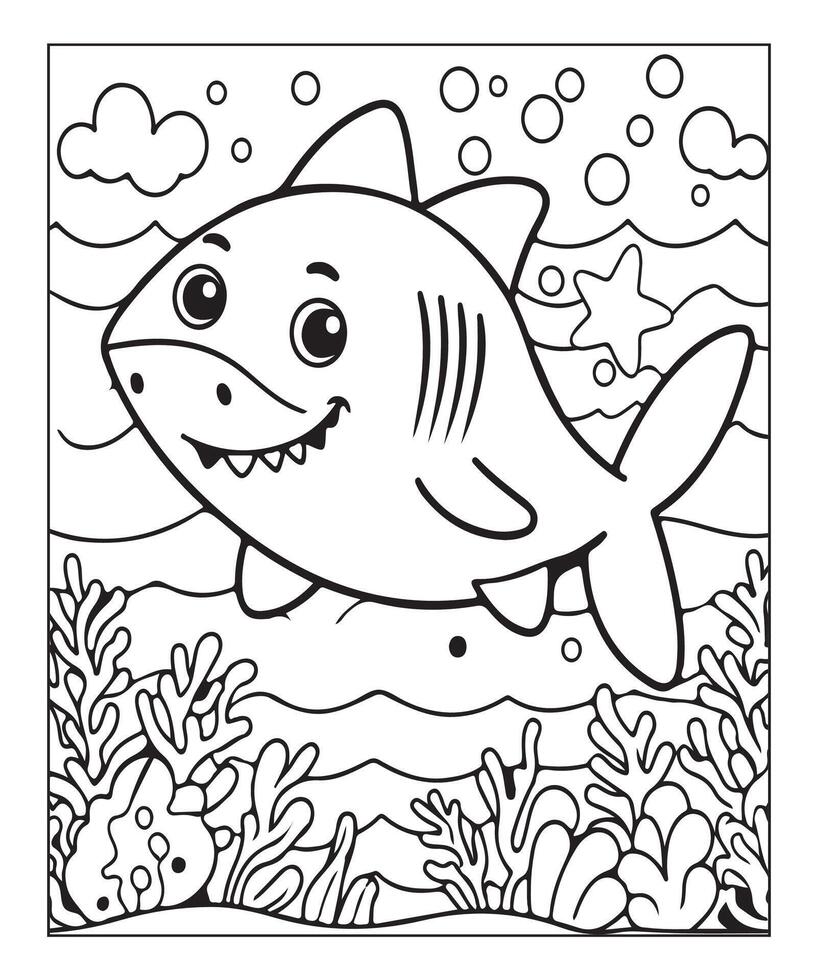 AI generated Ocean Shark coloring page, illustration vector