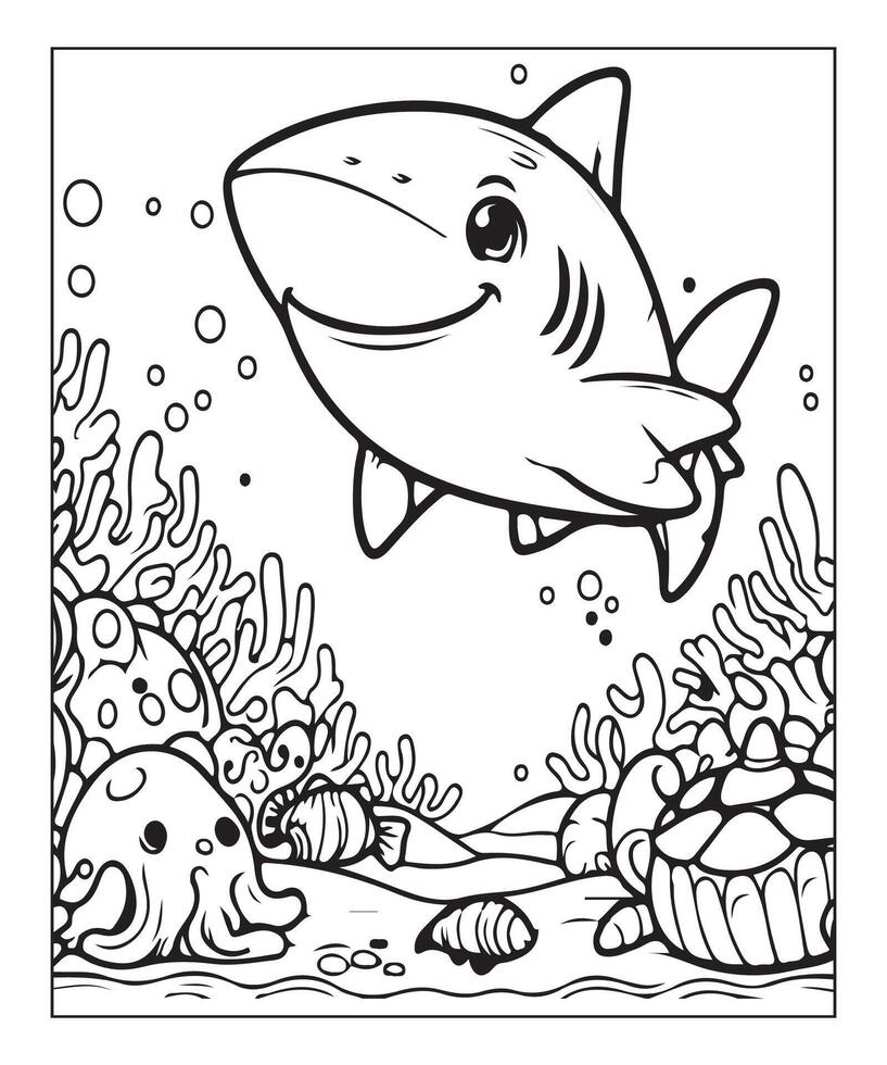 AI generated Printable shark coloring page for kids vector