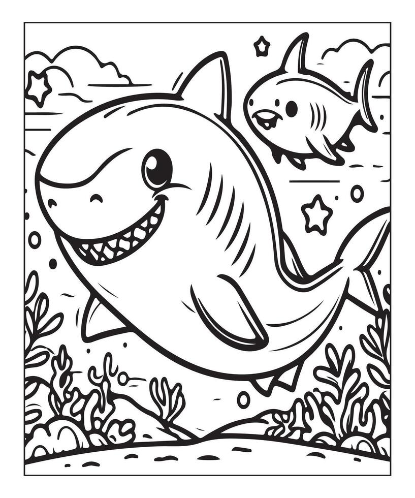 AI generated Printable shark coloring page for kids vector