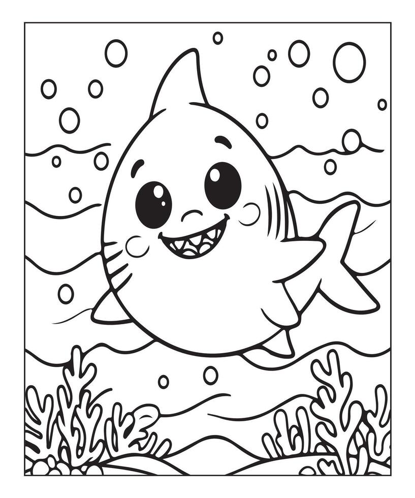 AI generated Ocean Shark coloring page, illustration vector