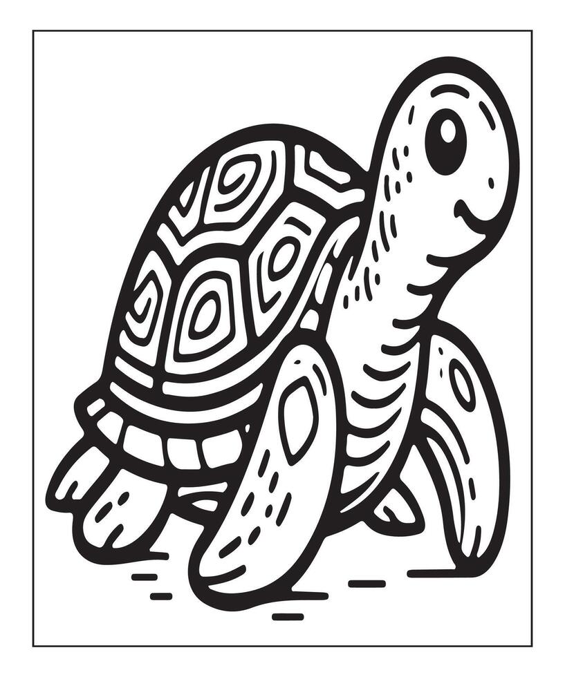 AI generated cute turtle coloring page for kids vector