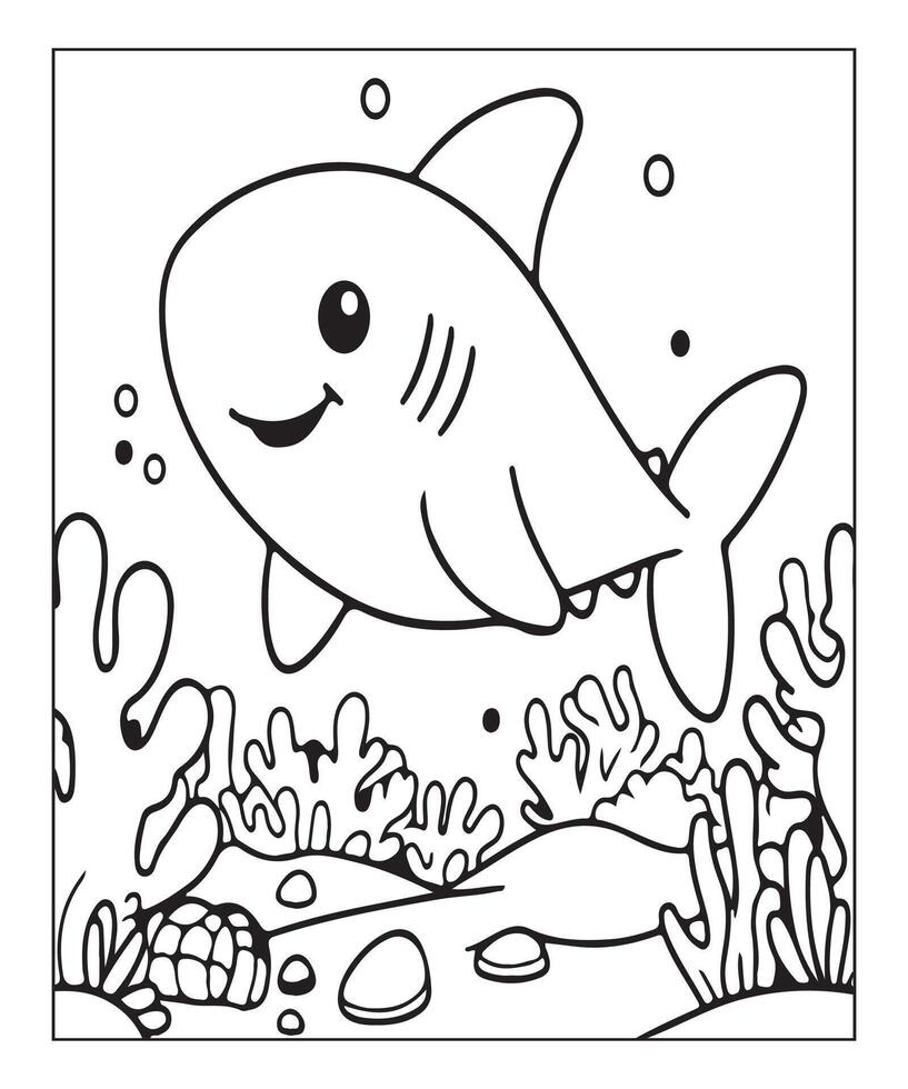 AI generated cute shark coloring page for kids vector