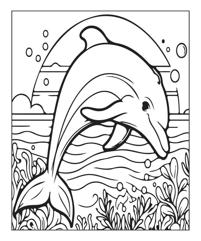 AI generated Dolphin coloring page for kids vector