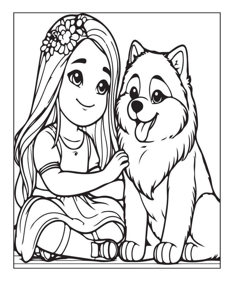 AI generated cute dog coloring page vector