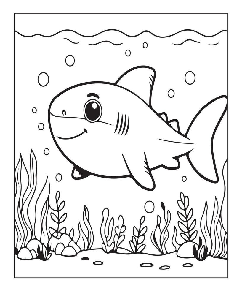 AI generated Ocean Shark coloring page, illustration vector