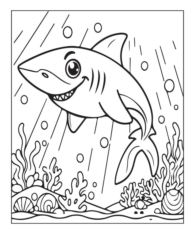 AI generated Printable shark coloring page for kids vector