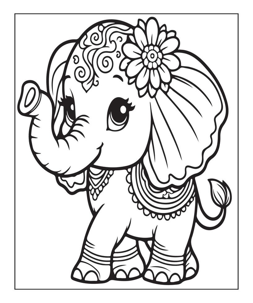 AI generated Elephant coloring page for kids. print this free printable elephant coloring page vector