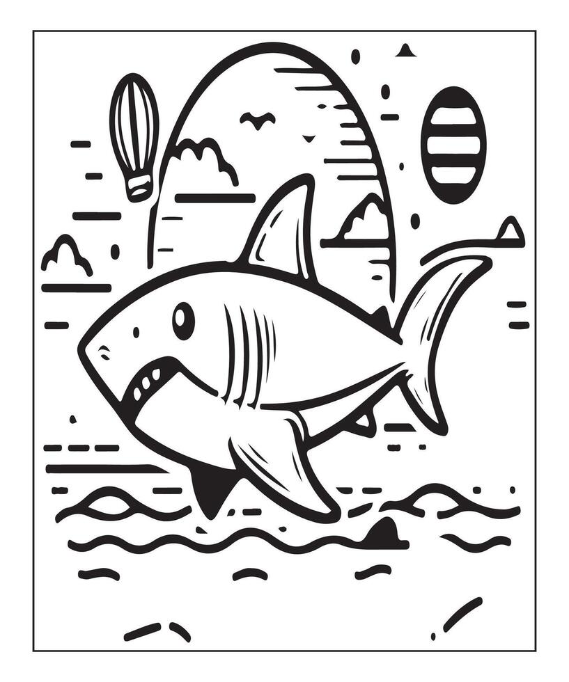 AI generated Printable shark coloring page for kids vector