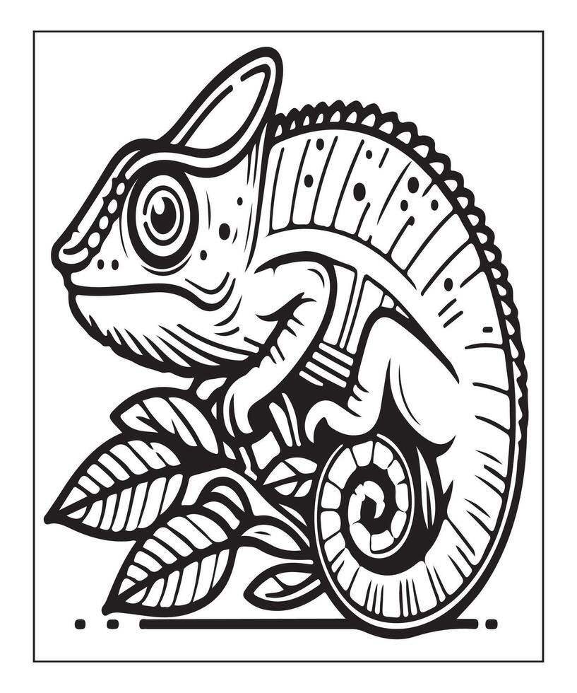 AI generated chameleon coloring page vector