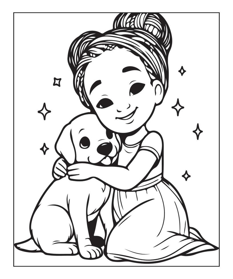 AI generated cute dog coloring page vector