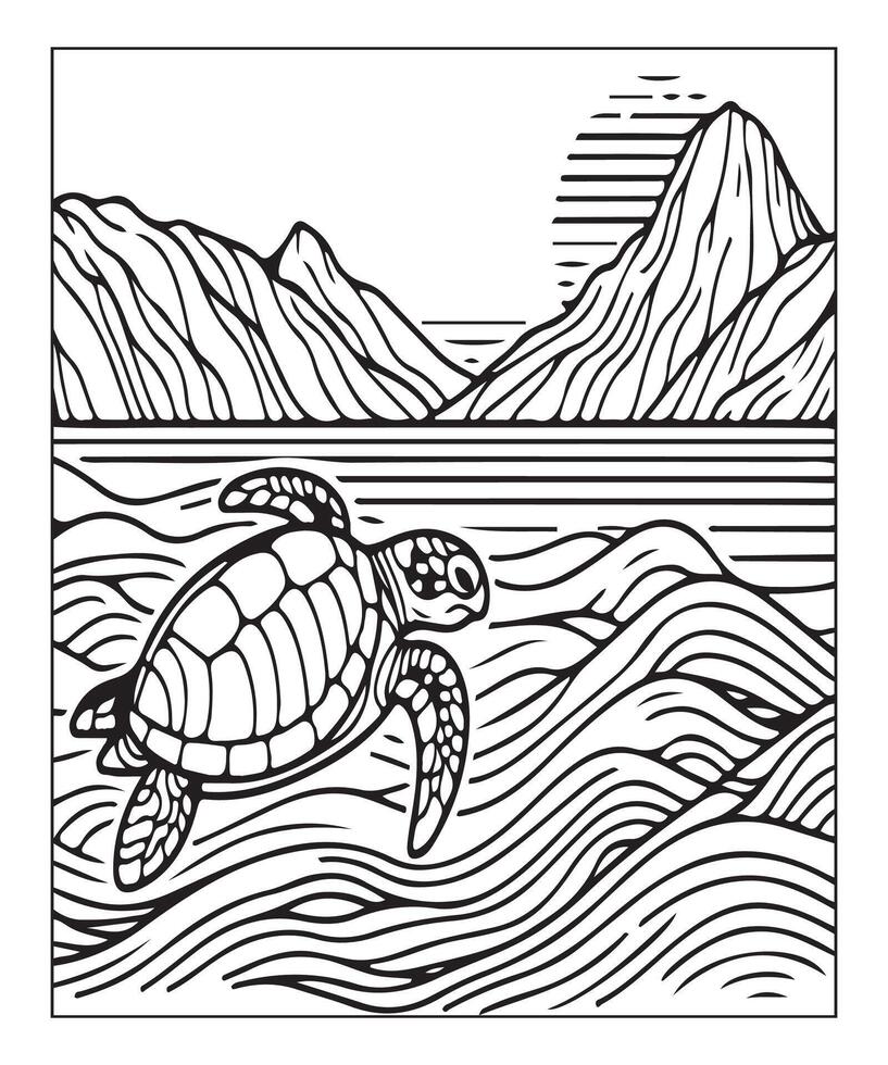 AI generated cute turtle coloring page for kids vector