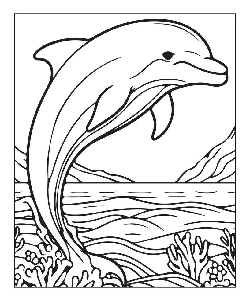 AI generated Dolphin coloring page for kids vector