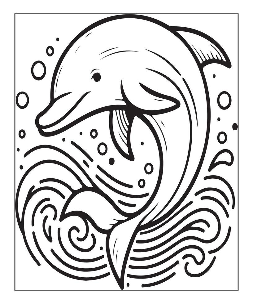 AI generated Dolphin coloring page for kids vector