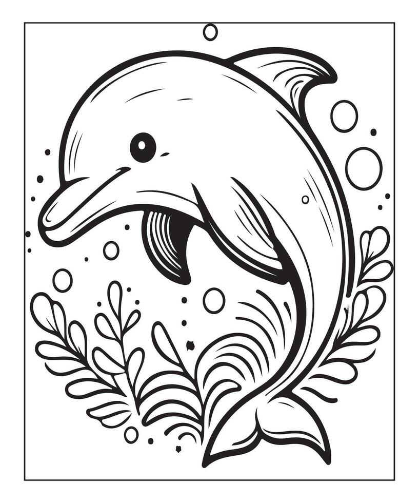 AI generated Dolphin coloring page for kids vector