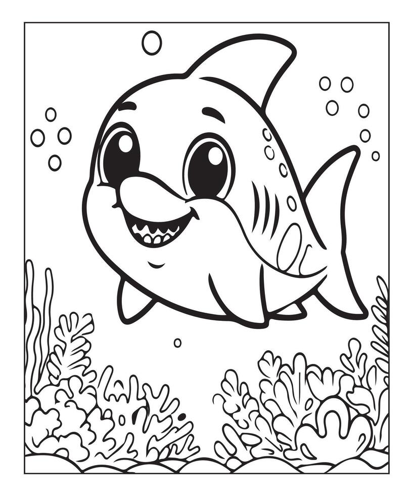 AI generated Ocean Shark coloring page, illustration vector