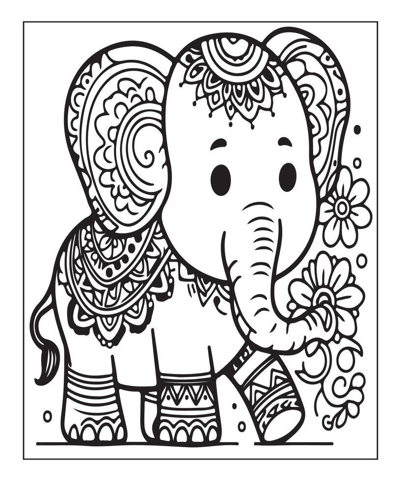 AI generated Elephant coloring page for kids. print this free printable elephant coloring page vector