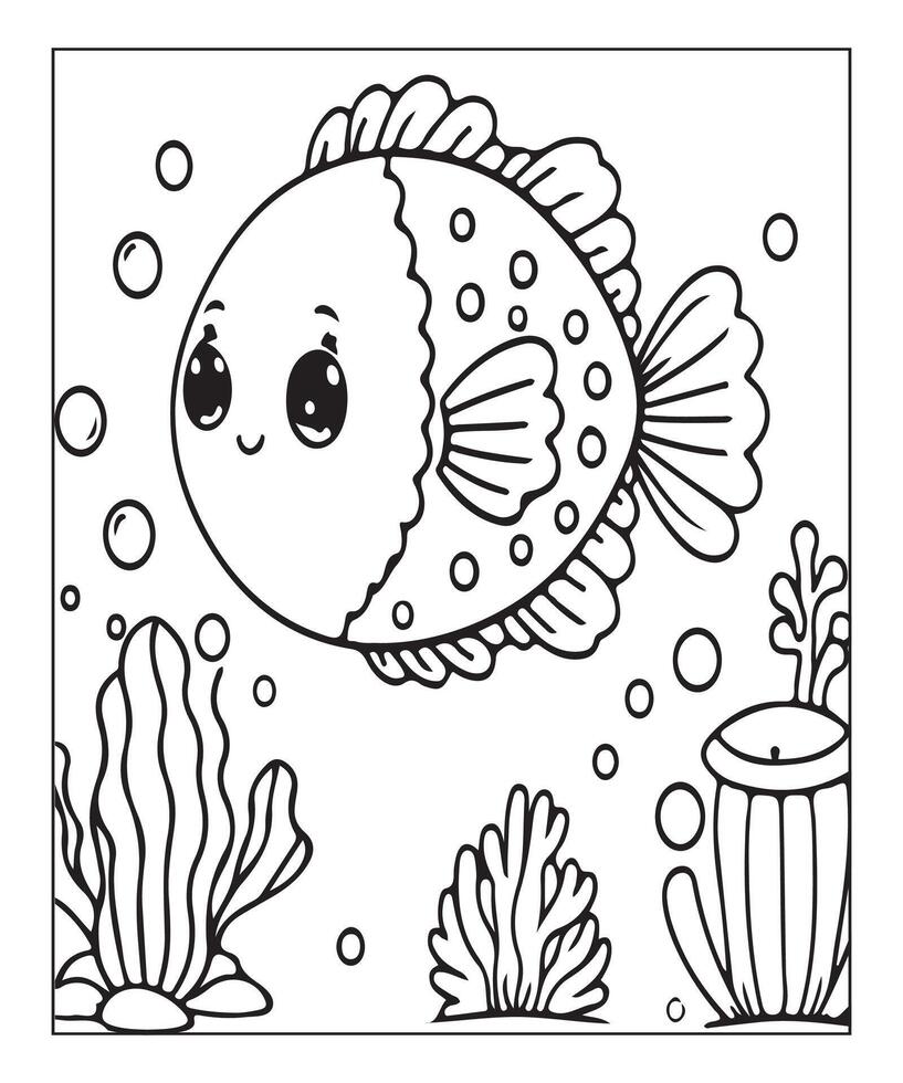 AI generated Fish coloring page for kids vector