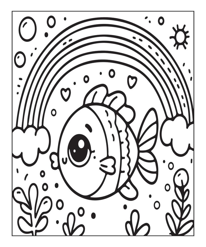 AI generated Fish coloring page for kids vector