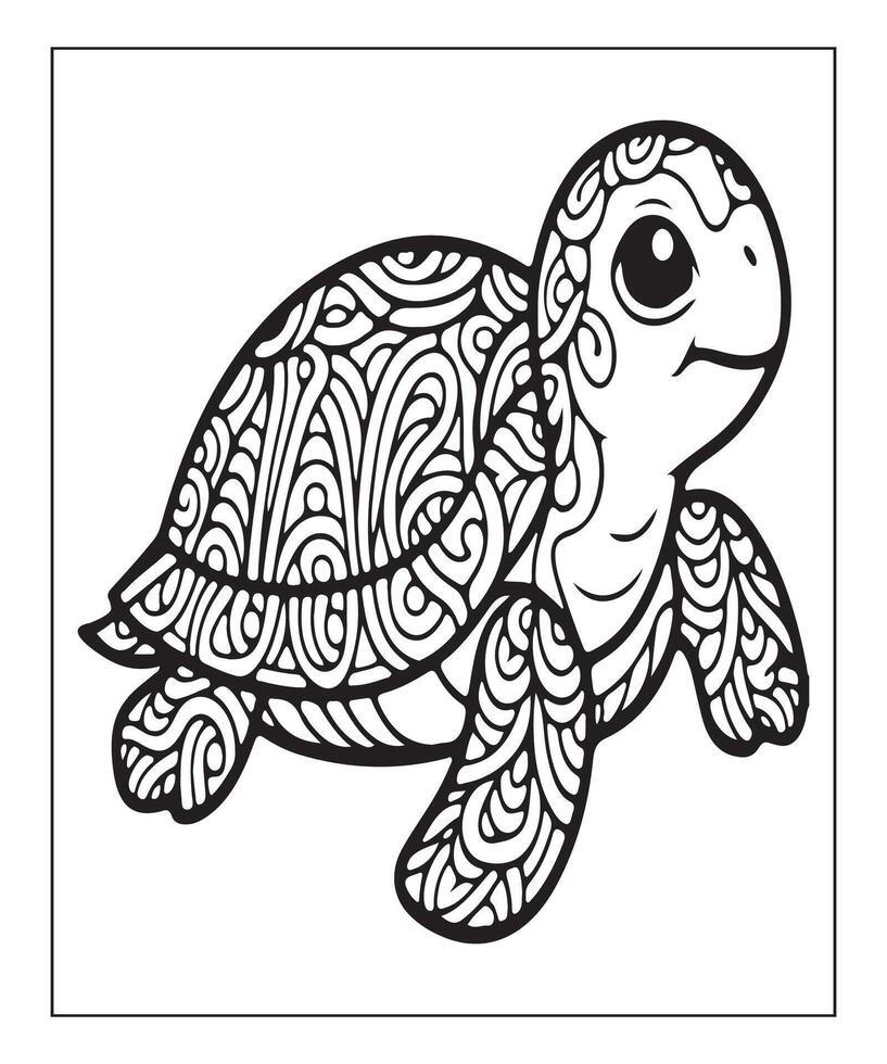 AI generated cute turtle coloring page for kids vector