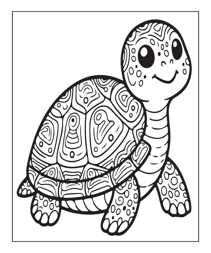 AI generated cute turtle coloring page for kids vector