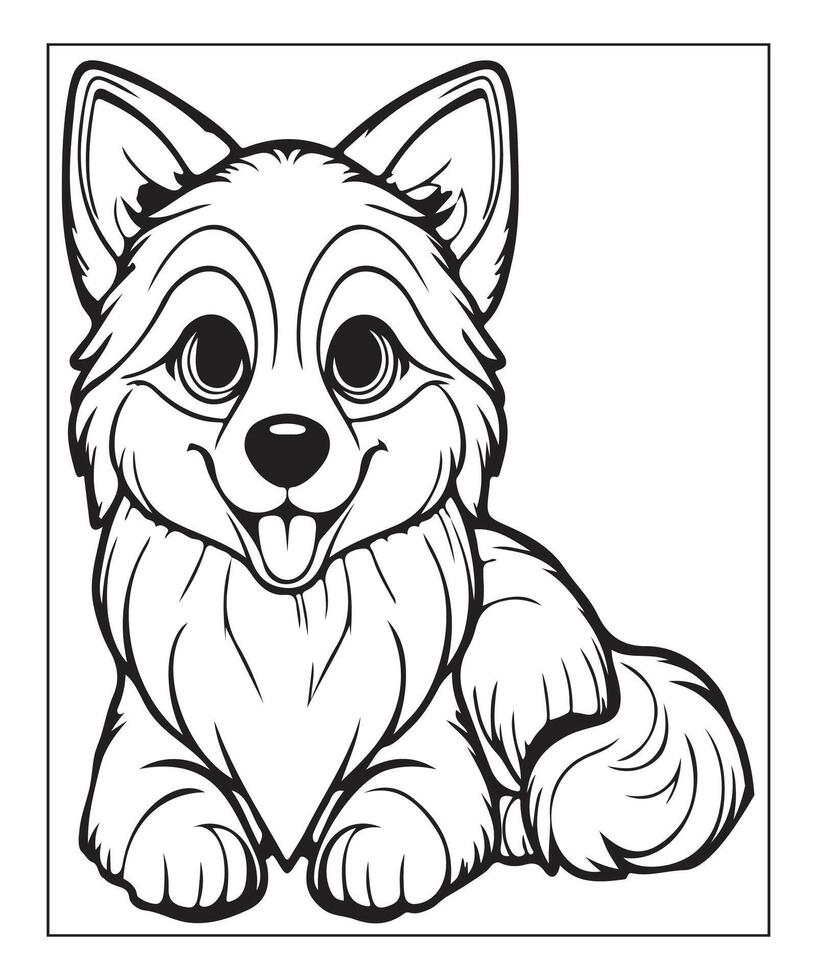 AI generated kids coloring page, dog coloring page illustration vector