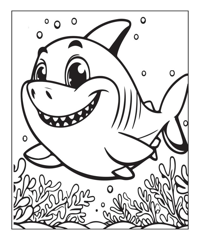 AI generated cute shark coloring page for kids vector