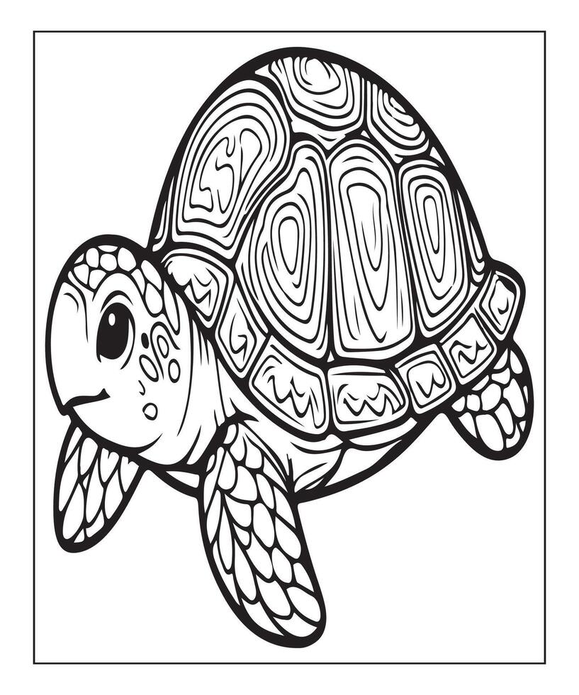 AI generated cute turtle coloring page for kids vector