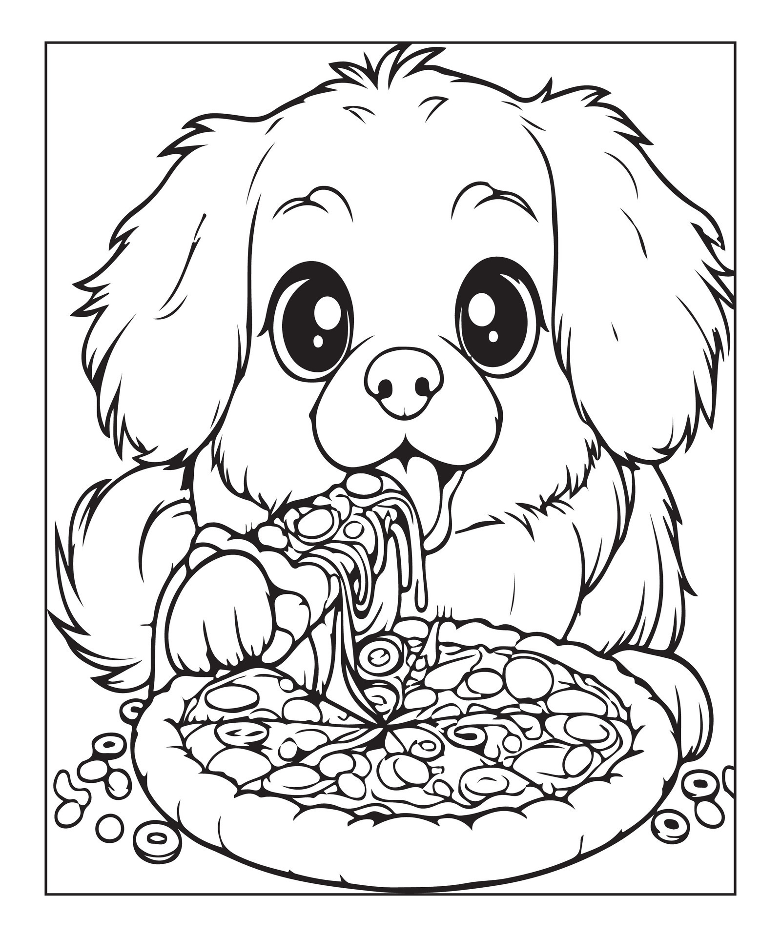 AI generated dog eating pizza coloring page 41949005 Vector Art at Vecteezy