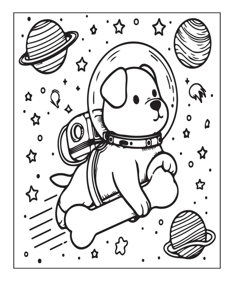 AI generated dog in a space coloring page vector