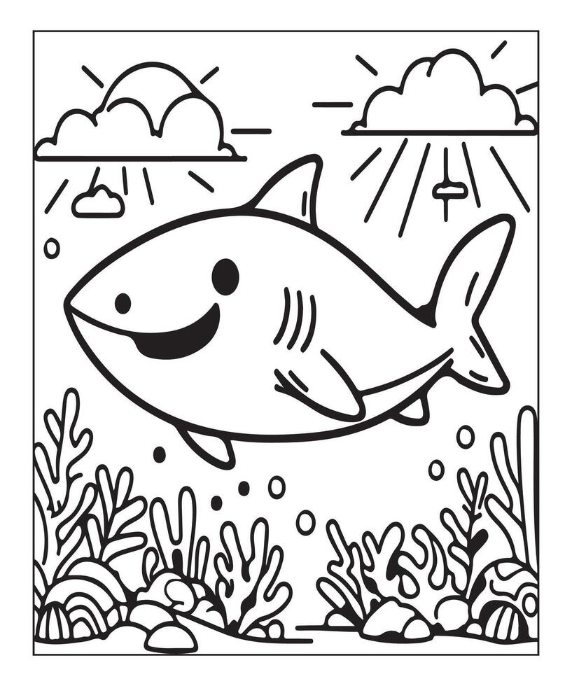 AI generated cute shark coloring page for kids vector