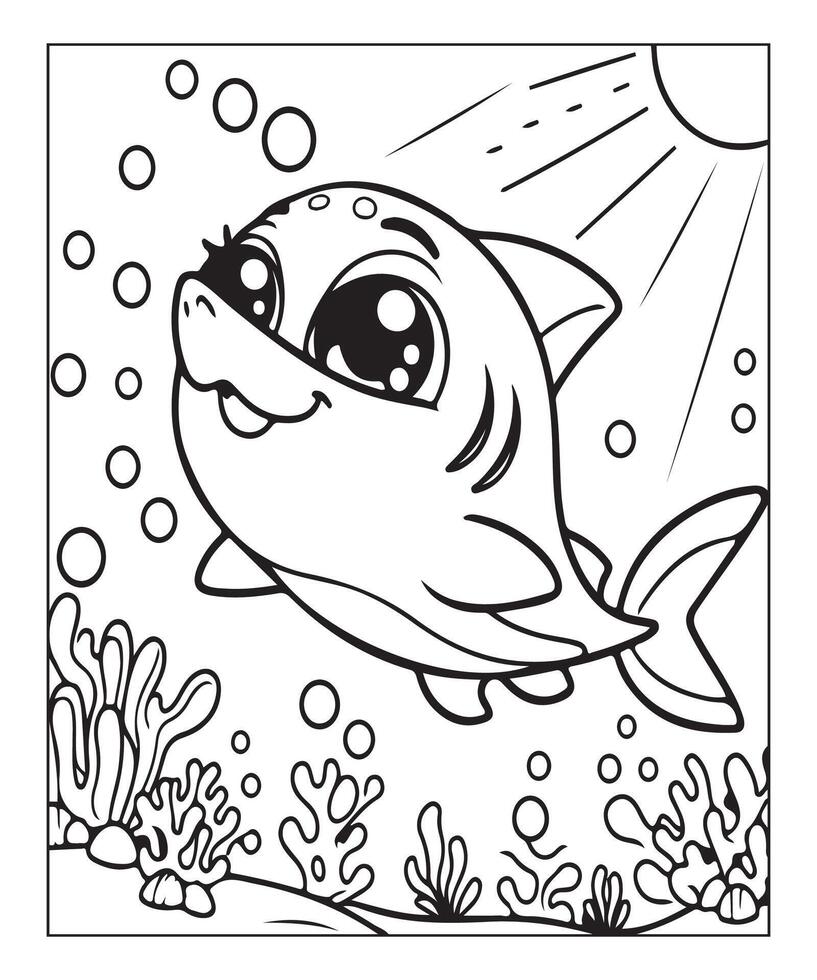 AI generated cute shark coloring page for kids vector