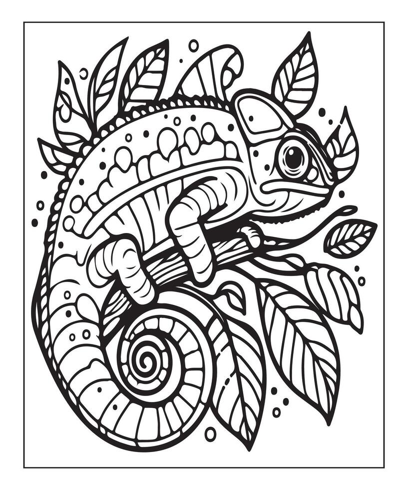 AI generated chameleon coloring page vector