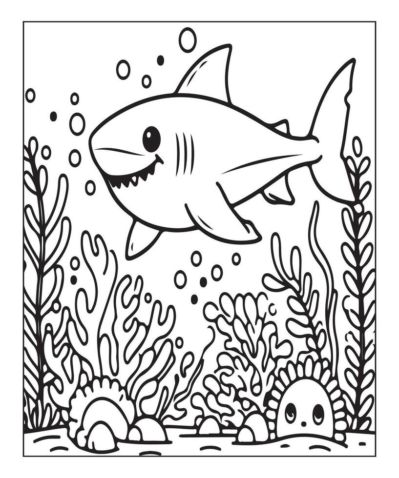 AI generated Printable shark coloring page for kids vector