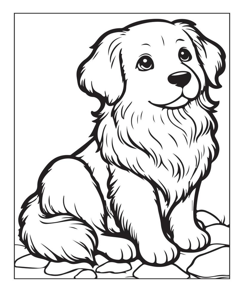 AI generated clean vector line art dog coloring page for kids